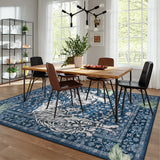 Covaba wild tiger area rug in stormy blue, styled in a room setting, view 3