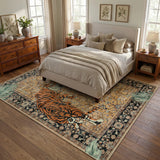 Covaba wild tiger desert area rug in golden wheat, styled in a room setting, view 4