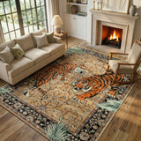 Covaba wild tiger desert area rug in golden wheat, styled in a room setting, view 2