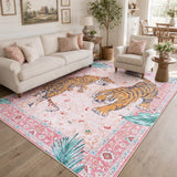 Covaba wild tiger area rug in blush clay, styled in a room setting, view 3