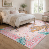 Covaba wild tiger area rug in blush clay, styled in a room setting, view 4