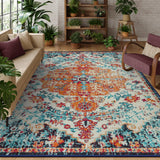 Covaba bohemian floral medallion area rug in amber clay, styled in a room setting, view 8