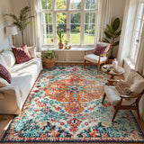 Covaba bohemian floral medallion area rug in amber clay, styled in a room setting, view 2