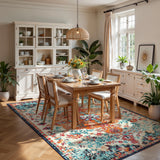 Covaba bohemian floral medallion area rug in amber clay, styled in a room setting, view 10
