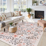 Covaba vintage botanical floral area rug in warm beige, styled in a room setting, view 2