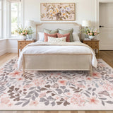 Covaba vintage botanical floral area rug in warm beige, styled in a room setting, view 3