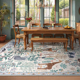 Covaba jungle animals area rug in warm beige, styled in a room setting, view 3