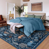 Covaba jungle animals area rug in deep navy, styled in a room setting, view 5