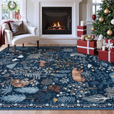 Covaba jungle animals area rug in deep navy, styled in a room setting, view 4