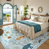 Covaba jungle animals area rug in stormy blue, styled in a room setting, view 3