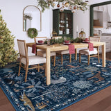 Covaba jungle animals area rug in deep navy, styled in a room setting, view 7
