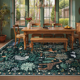 Covaba jungle animals area rug in fern green, styled in a room setting, view 9