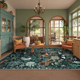 Covaba jungle animals area rug in fern green, styled in a room setting, view 12