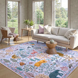 Covaba jungle animals area rug in muted plum, styled in a room setting, view 5