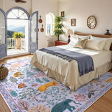 Covaba jungle animals area rug in muted plum, styled in a room setting, view 3