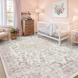 Covaba vintage persian area rug in blush clay, styled in a room setting, view 2