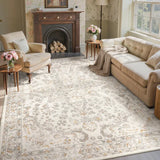 Covaba vintage persian area rug in warm beige, styled in a room setting, view 2