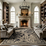 Covaba mystical snake area rug in coffee brown, styled in a room setting