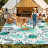 Covaba floral indoor outdoor area rug in stormy blue, styled in a room setting, view 9