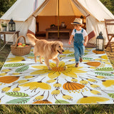 Covaba floral indoor outdoor area rug in golden wheat, styled in a room setting, view 9