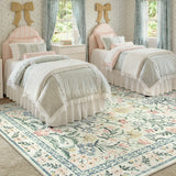 Covaba boho modern parisian garden floral area rug in warm beige, styled in a room setting, view 2