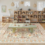 Covaba boho modern parisian garden floral fall area rug in golden wheat, styled in a room setting, view 2