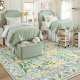 Covaba boho modern parisian garden floral area rug in fern green, styled in a room setting, view 8