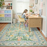 Covaba boho modern parisian garden floral area rug in fern green, styled in a room setting, view 10