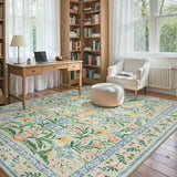 Covaba boho modern parisian garden floral area rug in fern green, styled in a room setting, view 11
