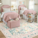 Covaba boho modern parisian garden floral area rug in blush clay, styled in a room setting, view 2