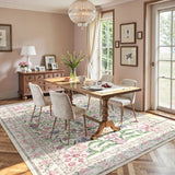 Covaba boho modern parisian garden floral area rug in muted plum, styled in a room setting, view 3