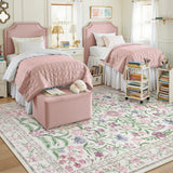 Covaba boho modern parisian garden floral area rug in muted plum, styled in a room setting, view 2