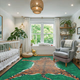 Covaba aesthetic tiger area rug in fern green, styled in a room setting, view 4