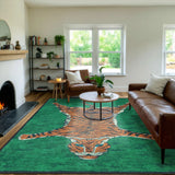 Covaba aesthetic tiger area rug in fern green, styled in a room setting, view 6
