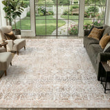 Covaba vintage sand area rug in warm beige, styled in a room setting, view 10
