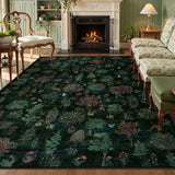 Covaba forest woodland deep area rug in fern green, styled in a room setting, view 2