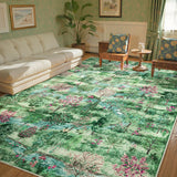 Covaba forest woodland area rug in fern green, styled in a room setting, view 4