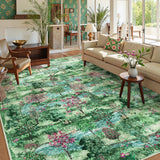 Covaba forest woodland area rug in fern green, styled in a room setting, view 2