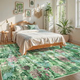Covaba forest woodland area rug in fern green, styled in a room setting, view 3
