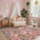 Covaba forest woodland area rug in blush clay, styled in a room setting, view 3