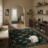 Covaba vintage botanical insect area rug in fern green, styled in a room setting, view 6