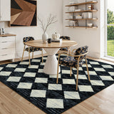 Covaba modern geometric diamond checkered area rug in ink black, styled in a room setting, view 3