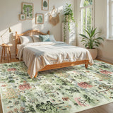 Covaba forest woodland area rug in sage mist, styled in a room setting, view 4