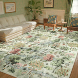 Covaba forest woodland area rug in sage mist, styled in a room setting, view 3