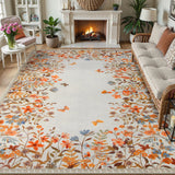 Covaba modern blooming floral garden area rug in golden wheat, styled in a room setting, view 2