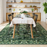 Covaba modern botanical floral area rug in fern green, styled in a room setting, view 3