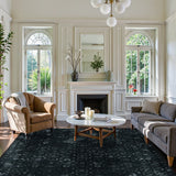 Covaba vintage persian distressed area rug in ink black, styled in a room setting, view 2