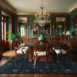 Covaba vintage persian distressed area rug in ink black, styled in a room setting, view 4