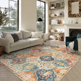 Covaba ultra-thin vintage floral moroccan trellis and area rug in faded rose, styled in a room setting, view 6
