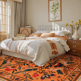 Covaba boho birdsong floral garden area rug in amber clay, styled in a room setting, view 10